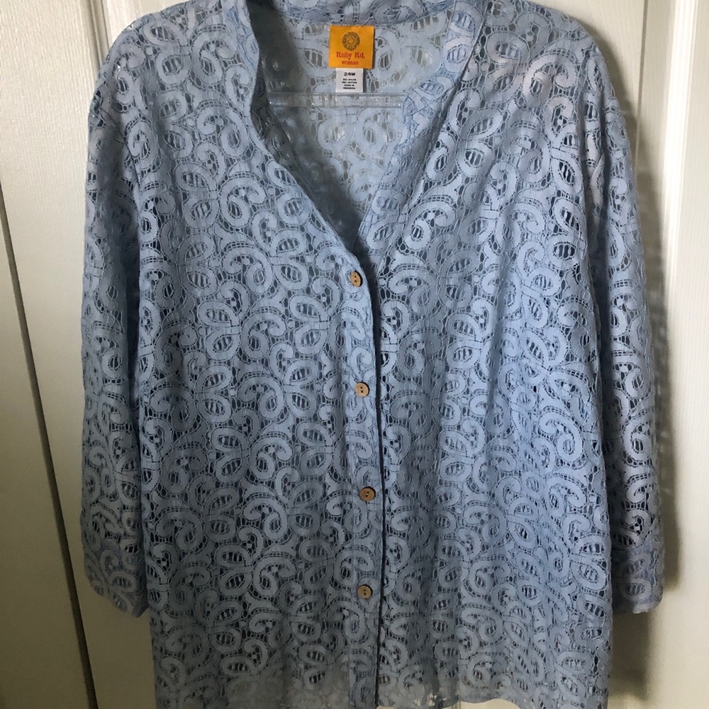 Ruby Rd. Blue Lace Button Down Size 24W